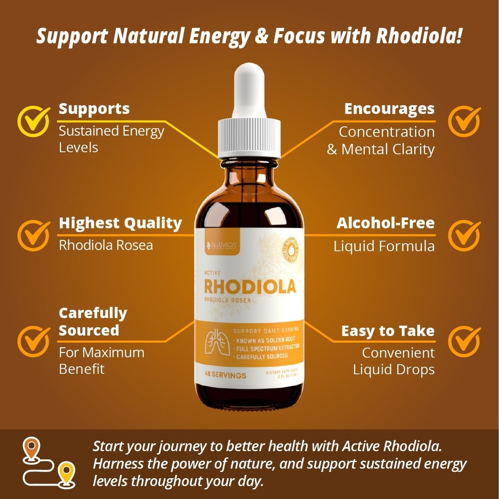 Active Rhodiola - Rhodiola Root Extract with Natural Rosavins - Liquid Delivery for Better Absorption - Supports Energy & Stress 3