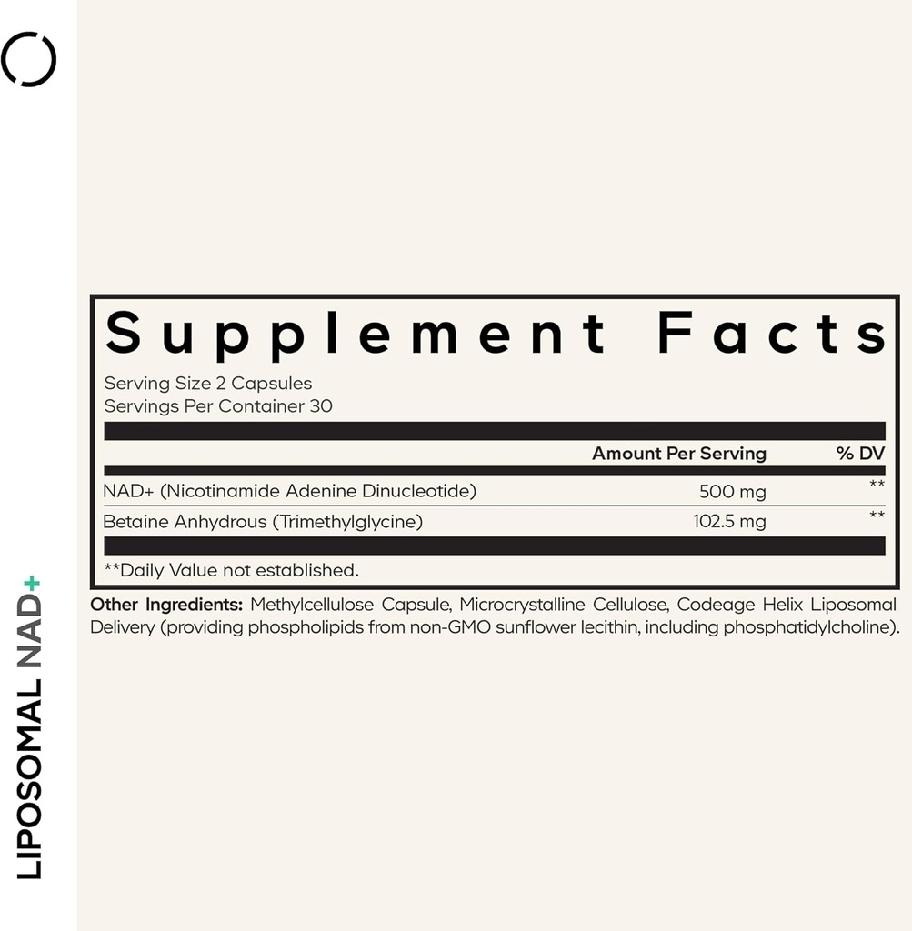 Codeage Liposomal NAD+ Supplement - NAD Nicotinamide Adenine Dinucleotide Coenzyme Pills - 500 mg NAD+ Per Serving & Betaine Anhydrous - Liposomal Delivery - Vegan, Non-GMO, Gluten-Free - 60 Capsules 3