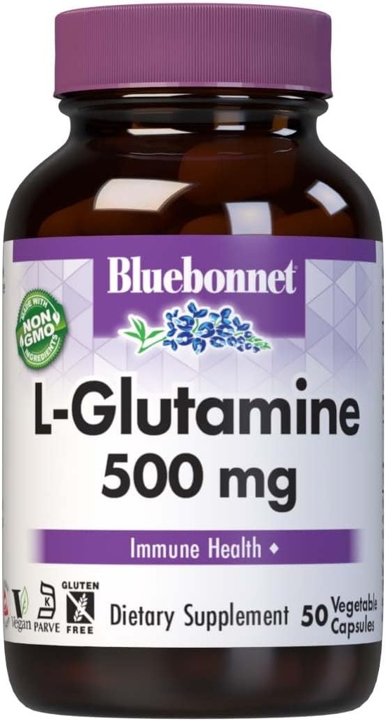Bluebonnet Nutrition L-Glutamine 500mg, Supports Immune Function, Nitrogen Transporter, Soy & Gluten-Free, Non-GMO, Kosher Certified, Vegan, 50 Vegetable Capsules, White, 50 Count 2