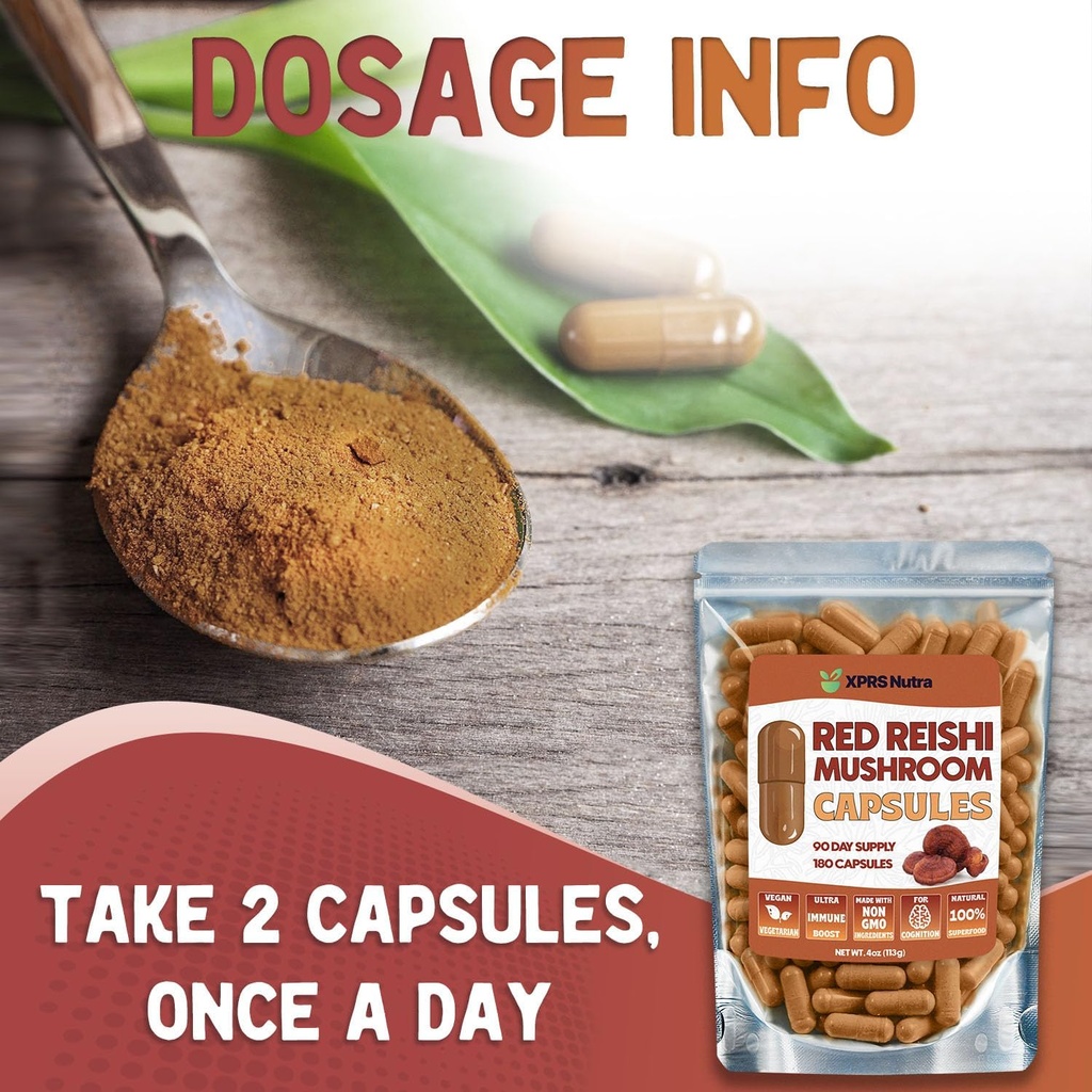 Reishi Mushroom Capsules - 180 Count Red Reishi Mushroom Capsules - 3 Month Supply Real Mushrooms Reishi Supplement Pills for Cognitive and Immune Boost - Mushroom Reishi Hongo Reishi Organico 6