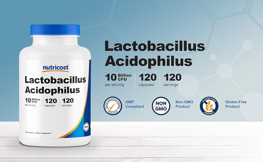 Nutricost Lactobacillus Acidophilus 10 Billion CFU, 120 Veggie Capsules - Probiotic (2 Bottles) 5
