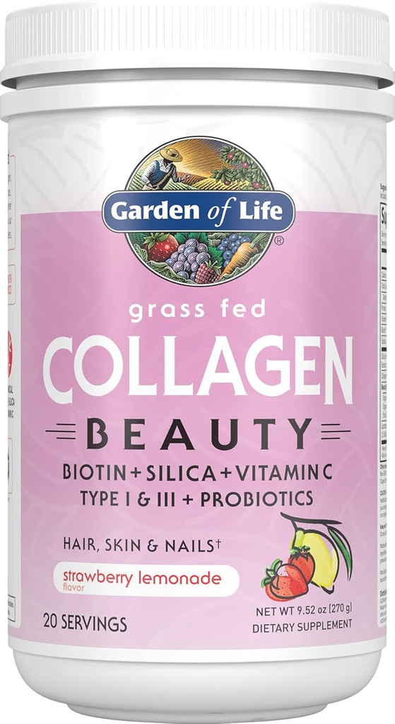 Garden of Life Grass Fed Collagen Beauty - Strawberry Lemonade, 20 Servings, Powder for Women Men Hair Skin Nails, Hydrolyzed Collagen Peptides Protein Powder Supplement 2