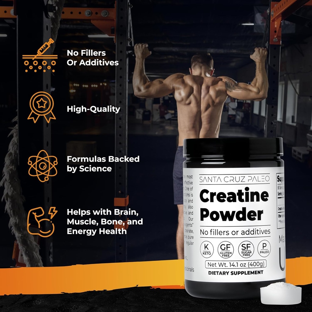 Santa Cruz Paleo Creatine Powder, Supports Muscle Growth & Energy, Gluten Free, Keto, Sugar Free, Paleo, No Fillers or Additives, Creatine Monohydrate Powder, 14.1oz, 80 Servings 3