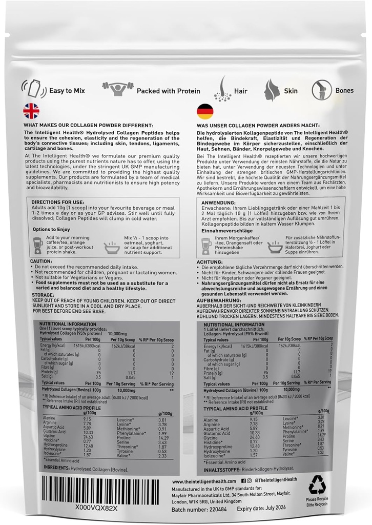 The Intelligent Health Hydrolyzed Collagen Peptides Powder, Grass Fed, High Protein, Unflavored, Gluten-Free, Paleo & Keto Friendly, 10g per Serving (1kg) Supports Skin, Hair, Nails, Joints, & Bones 3