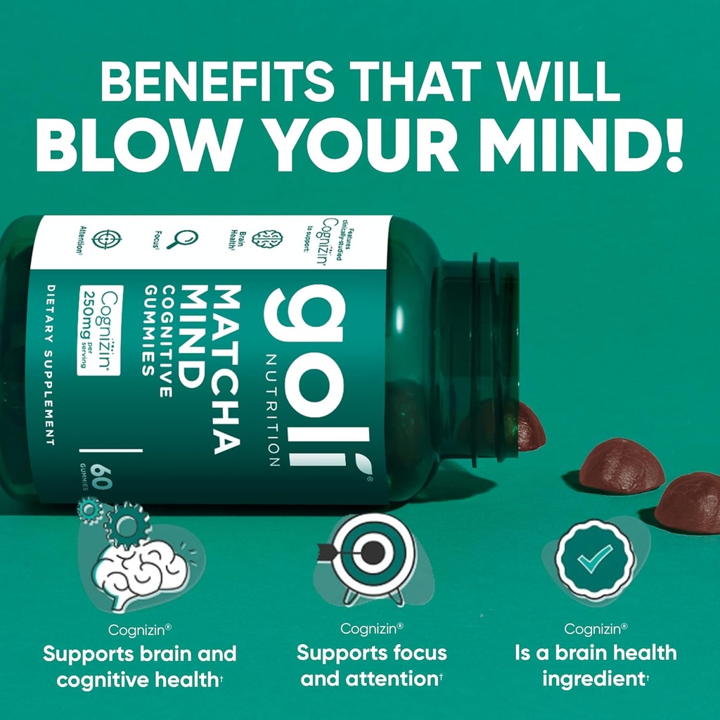 Goli Matcha Mind Gummies - 300 Count - Green Tea Leaves Powder with Cognizin for Focus, Attention and Brain Health, Vegan, Non-GMO, Gluten-Free & Gelatin Free. 3