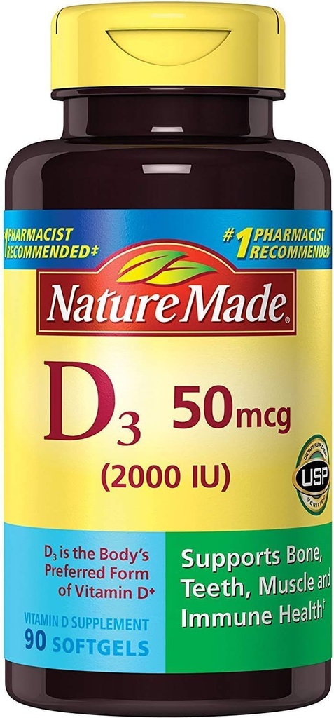Nature Made Vitamin D3 2000 IU Liquid Softgels 90 ea (Pack of 3) 2