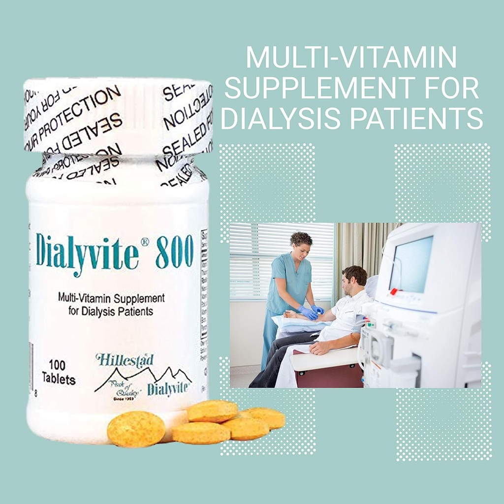 Hillestad Labs Dialyvite 800 Multi-Vitamin Supplement for Dialysis Patients, 100 Tablets, Yellow, Original 3