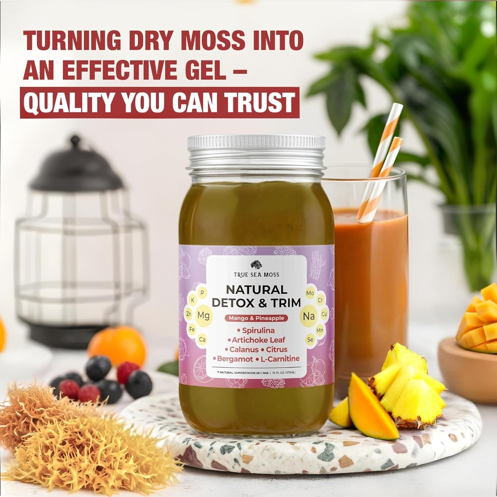 TrueSeaMoss Pro-Line Gel - Natural Detox/Trim - 5+ Flavors - Fruit Gel with Premium Sea Moss & Potassium - Vegan-Friendly - Vitamin & Mineral Rich Supplement - Made in USA (Mango/Pineapple, Pack of 1) 6