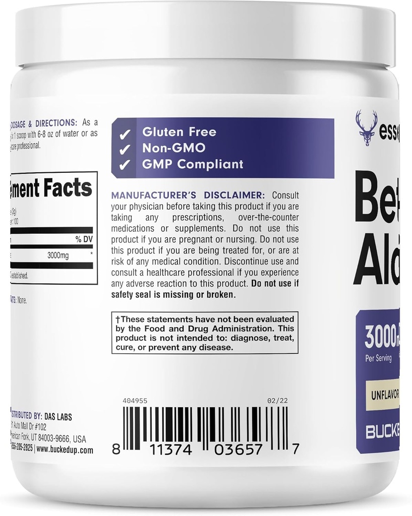 Bucked Up Beta Alanine 300mg Powder, Non-GMO, Gluten-Free, Unflavored (100 Servings) 5
