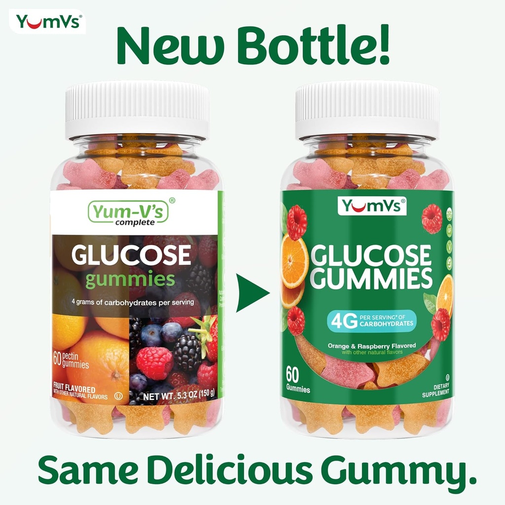 YUM-V'S Glucose Gummies – Fast Acting Glucose Gummy – Great Tasting – Gluten Free, Vegan, Non-GMO – Orange & Berry Natural Flavor – 60 Chewable Gummies for Adults & Kids 3