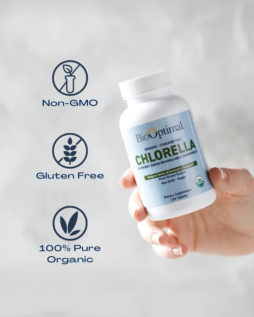 BioOptimal Organic Chlorella Tablets - Organic, Non-GMO, No Additives or Fillers - 500mg Premium Quality Dietary Supplement with Vitamins, Minerals, & Antioxidants (120 Tablets) 6