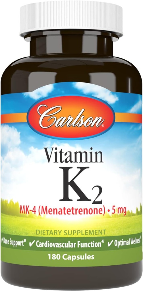 Carlson - Vitamin K2, MK-4 (Menatetrenone), Vitamin K Supplement, Bone & Heart Health, K2 Vitamin, Soy-free, Vitamin K-2, K2 Vitamins, 180 Capsules 2