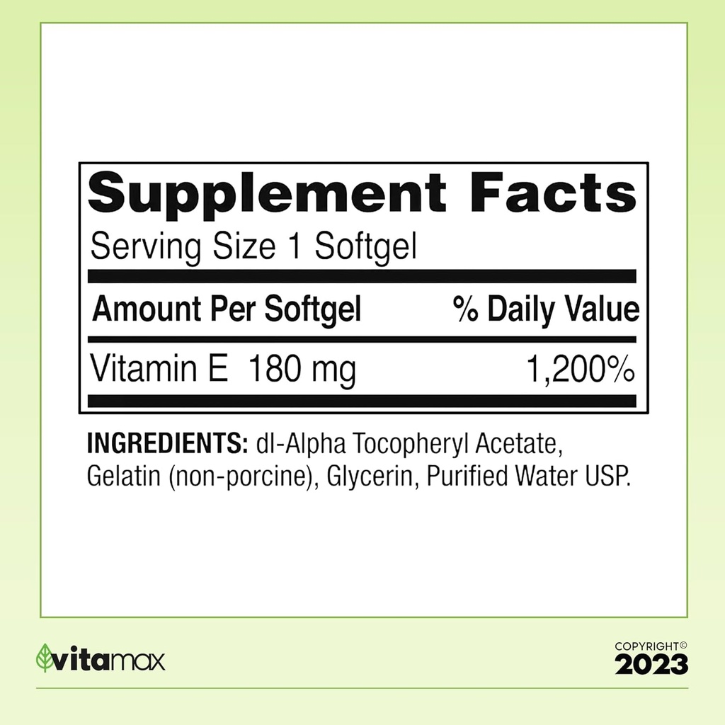 Spring Valley Vitamin E Heart Health Dietary Supplement Softgels, 180 mg (400 IU), 200 Count, 2-Pack + Exclusive VitaMax Vitamin Guide (3 Items) 3