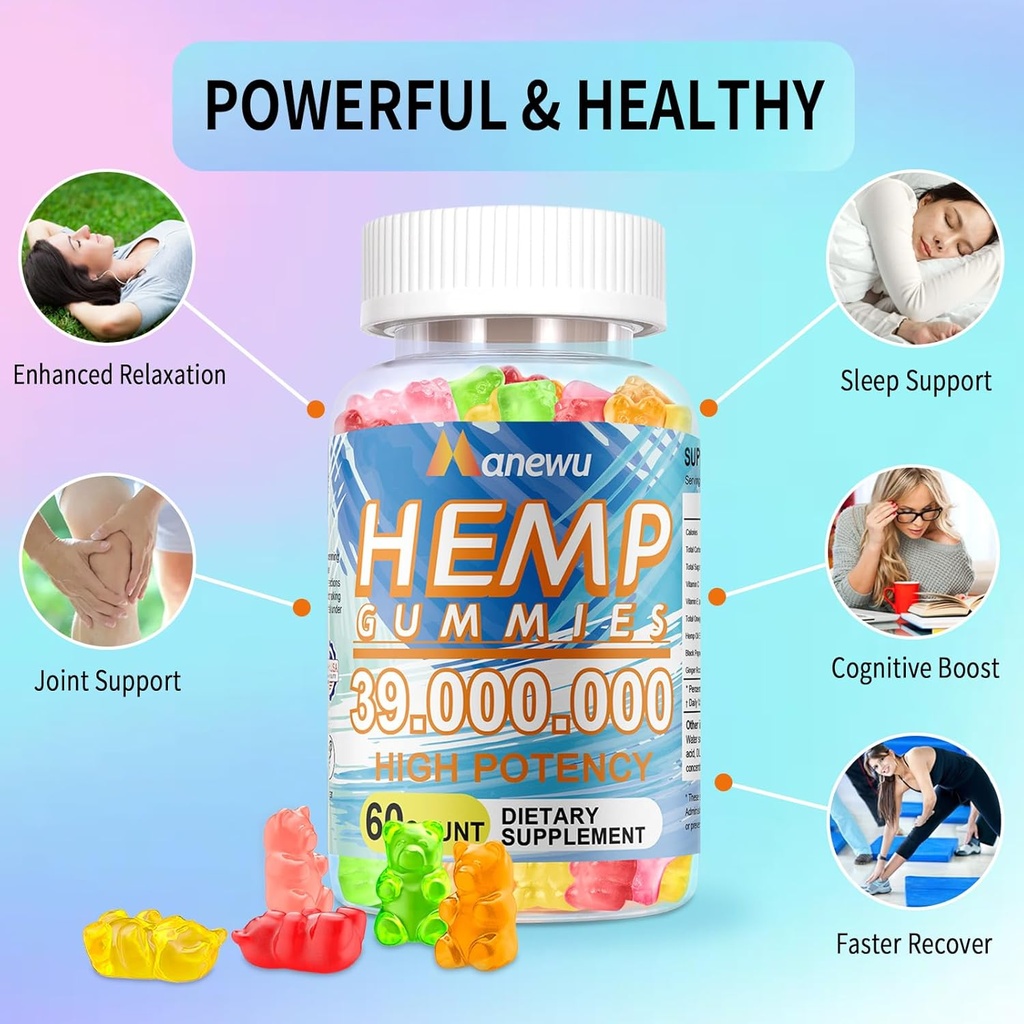 Organic Hemp Gummies - Plant-derived, Supports Relaxation, Balance, Gentle Daily Support - 60 Gummies 3