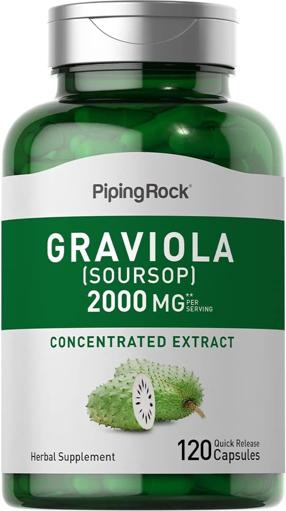 Piping Rock Graviola Soursop Capsules | 2000 mg | 120 Count | Leaf Supplement | Concentrated Herbal Fruit Extract | Non-GMO, Gluten Free 2