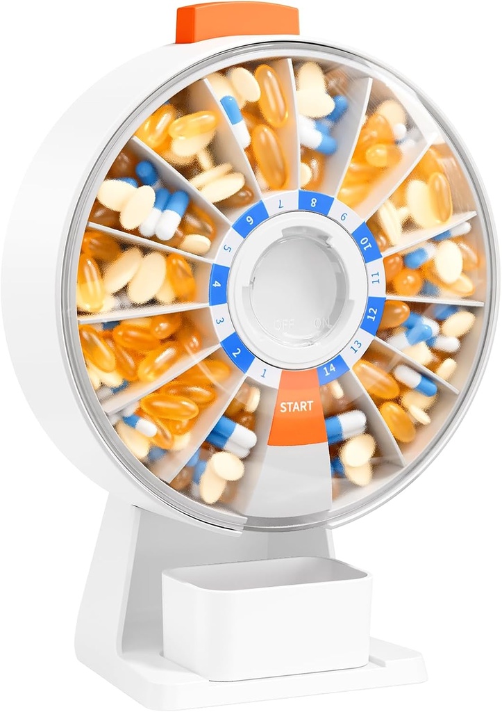 Daviky Pill Dispenser Daily, Large Pill Organizer with Wall-Mounted or Standing Use, 14 Days Pill Box, Push Button Design, Weekly Pill Organizer for Vitamin, Medicine.Supplement, Fish Oil 2