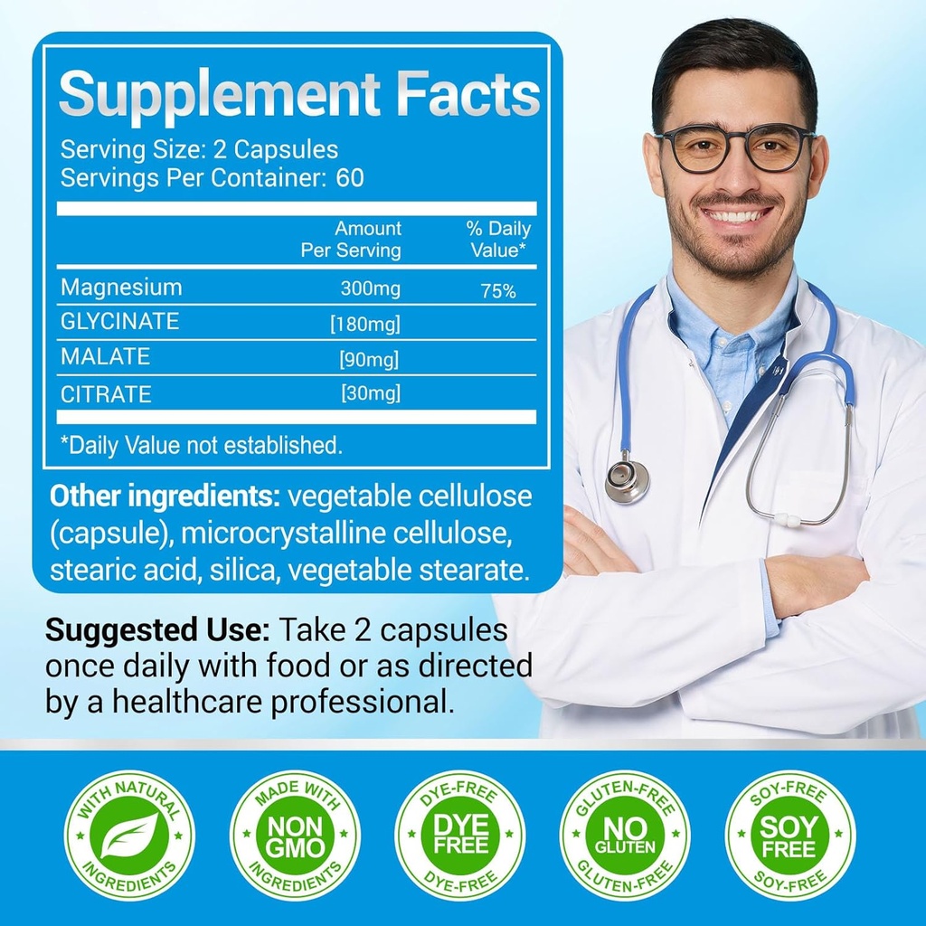 ASSR Triple Magnesium Complex – 300mg Magnesium Supplement with Glycinate, Malate & Citrate – Supports Relaxation, Muscle & Nerve Function – High Absorption, Vegan, Non-GMO, 120 Capsules 3