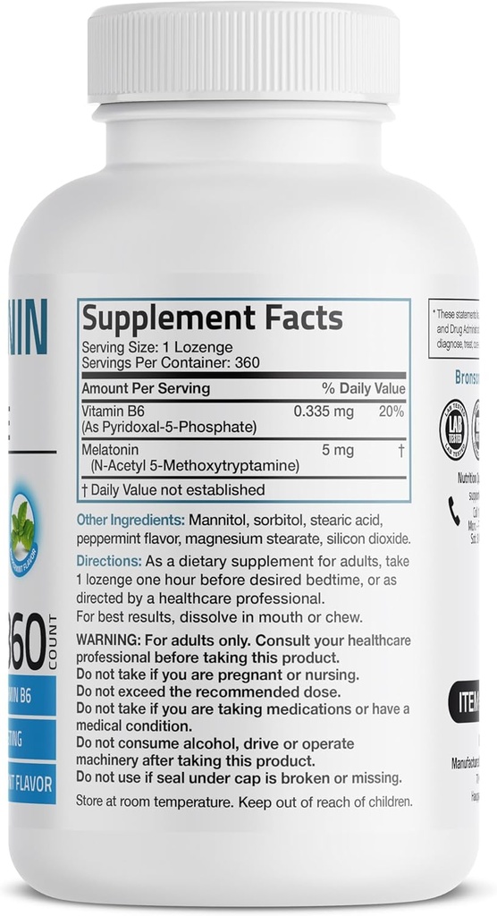 Bronson Melatonin 5mg Fast Dissolve Peppermint Tablets with Vitamin B6 - Promotes Relaxation, 360 Vegetarian Chewable Lozenges 3