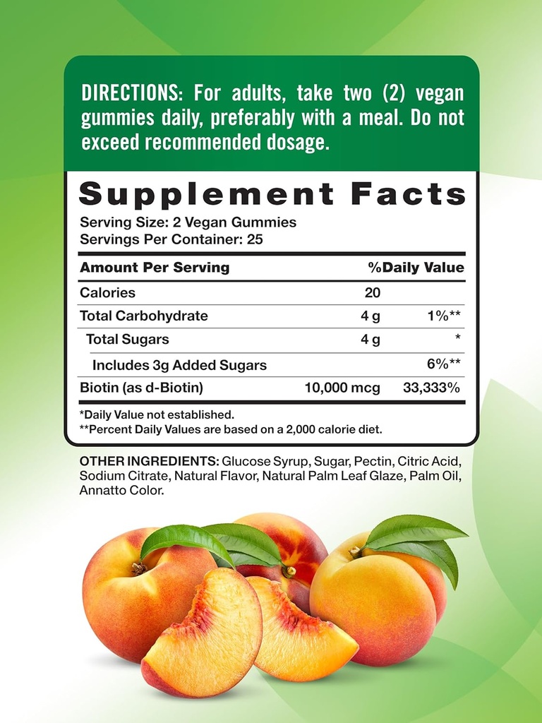 Nature's Truth Biotin Gummies | 10000mcg | 50 Count | Vegan, Non-GMO & Gluten Free Supplement | Peach Flavor 3