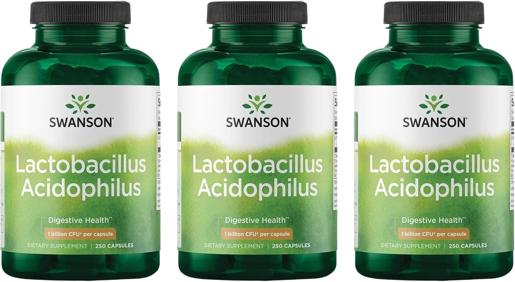 Swanson Lactobacillus Acidophilus - Probiotic Supplement Supporting Digestive Health with 1 Billion CFU Per Capsule - Promotes Bowel and GI Tract Health - (250 Capsules) 3 Pack 2