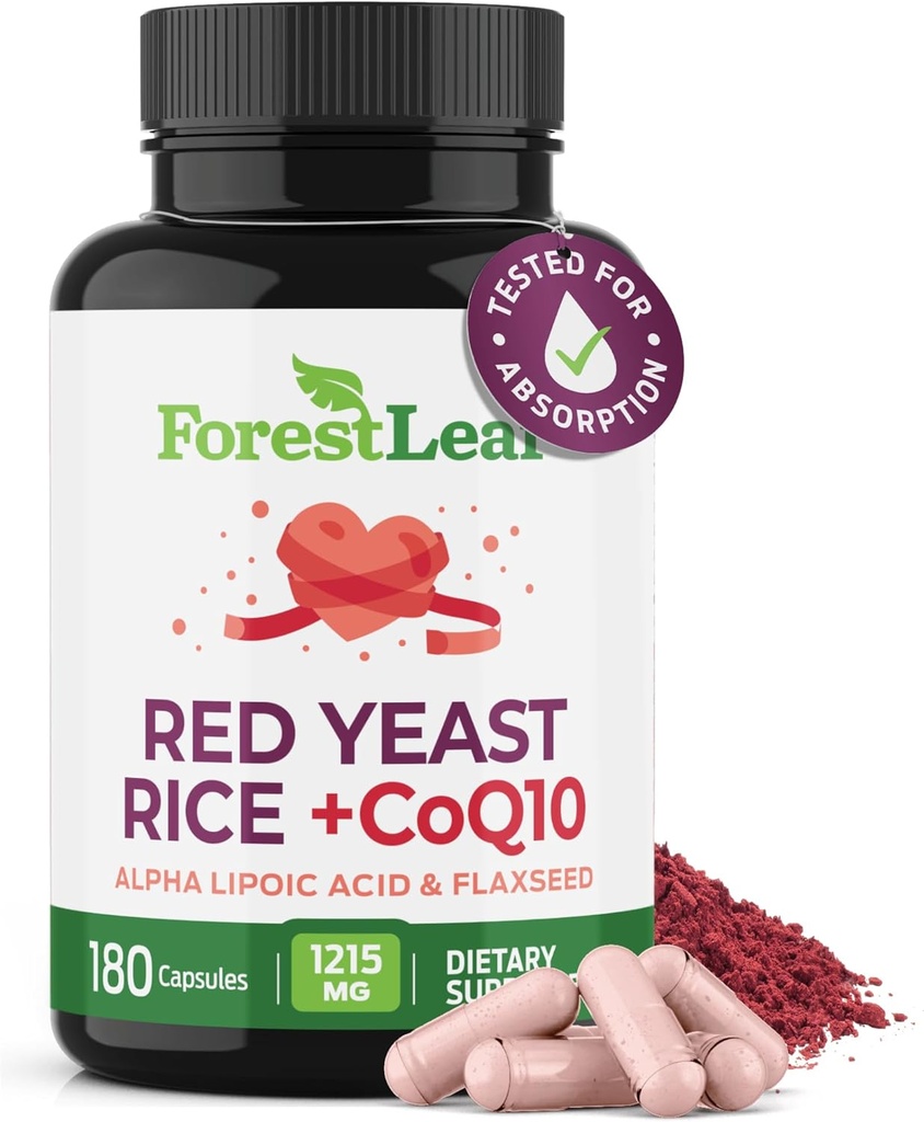 ForestLeaf Red Yeast Rice with CoQ10 Supplement - 1215mg Extra Strength Red Yeast Rice Capsules with Alpha Lipoic Acid & Organic Flaxseed, Citrinin Free - 180 Capsules 2