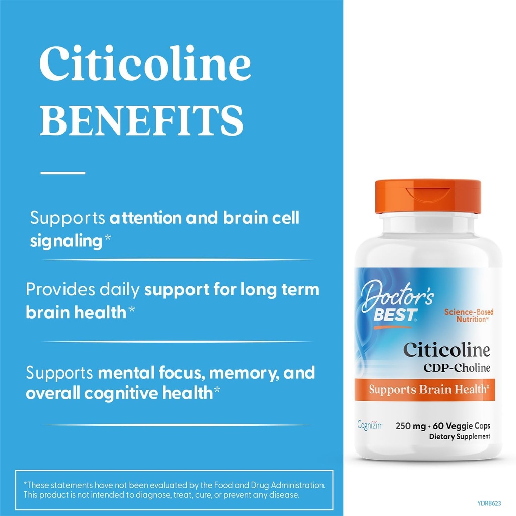 Doctor's Best Citicoline CDP-Choline, Supports Brain Health, Non-GMO, Gluten Free, Soy Free, Vegan 60 Veggie Caps 3