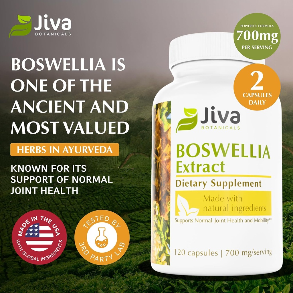 Jiva Botanicals Boswellia Extract Capsules 700mg per Serving - Boswellia Serrata Extract Supplement & Black Pepper - Joint Support Supplement for Normal Joint Health - 120 Capsules (Pack of 1) 4