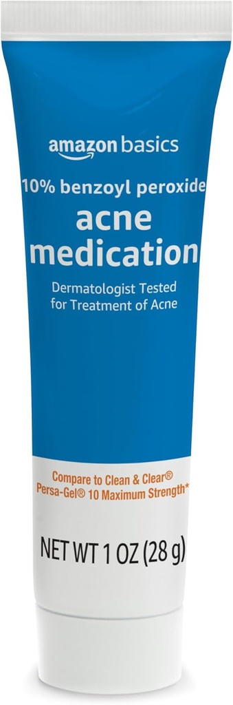 Basics 10% Benzoyl Peroxide Acne Medication, Maximum Strength, 1 Fluid Ounce Face Gel 5