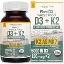 Organic Plant D3 + K2 | 5000 iu D3 + 120 mcg K2 as All-Trans MK7 from MenaQ7® - 100% Whole Food, Raw & Vegan | Enhanced Digestion with Prebiotic & Superfood Complex – D3 from Organic Algae (60 Count) 2