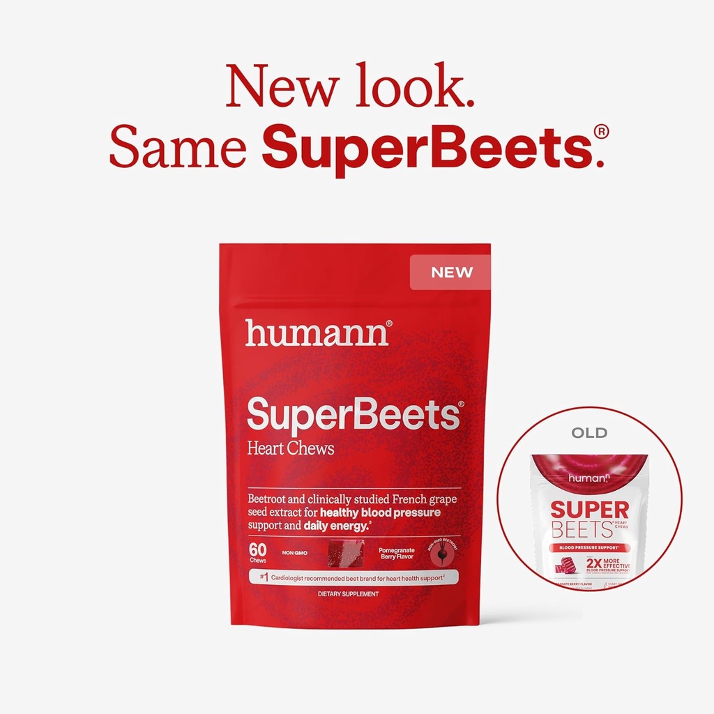 HumanN SuperBeets Heart Chews, Nitric Oxide and Blood Pressure Support, Grape Seed Extract & Non-GMO Beet Root Powder Energy, Pomegranate Berry Flavor, 180 Count 3