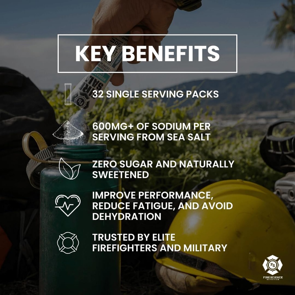 Fire Science Fire Salt Hydration Sticks, Electrolytes & Coconut Water, Hydration Drink Mix with Magnesium, Potassium & Sodium, Zero Sugar, Single Serve On The Go Packs, Berry Flavor, 32 Count 5