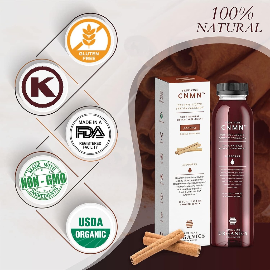 True Vine 3200mg Liquid Ceylon Cinnamon Supplement (Made in USA) for Healthy Heart, Blood Pressure, Sugar, Cholesterol, Gut & Joints — 100% Organic Ceylon Cinnamon to Fight Free Radicals (16 fl oz) 6