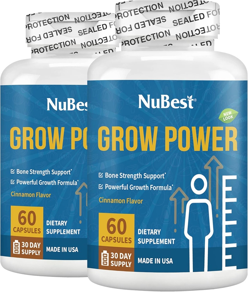 NuBest Grow Power - Calcium Supplement - Magnesium Supplement with Vitamin D3, B6, Zinc, Phosphorus and Multivitamin for Strong Bones, Overall Health for Age 10+ | Pack 2 2