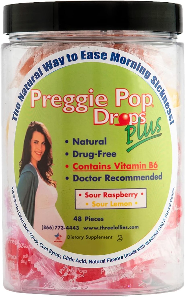 Preggie Pop Drops Plus Fortified with Vitamin B6 - Morning Sickness Relief Fortified with Vitamin B6. Preggie Pops for Relief for Pregnant Women Candy Drops. Sour Raspberry & Sour Lemon 48 Count 2