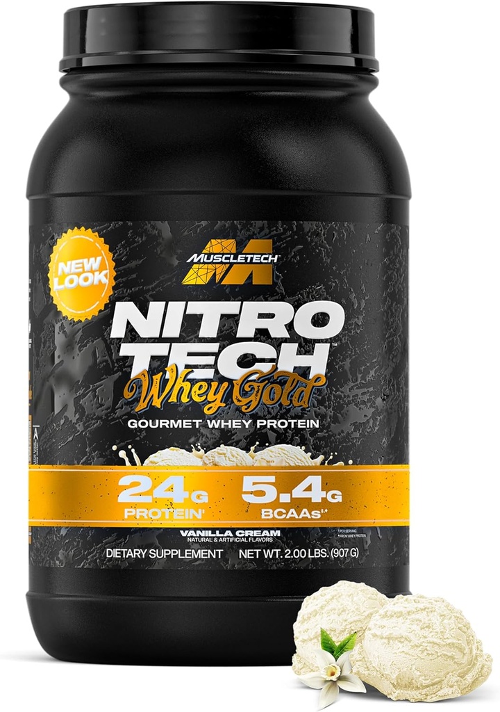 MuscleTech Whey Protein Powder (Vanilla Cream, 2LB) - Nitro-Tech Whey Protein Isolate Smoothie Mix for Lean Muscle & Recovery - 24g of Whey Gold for Women & Men - Packaging May Vary 2