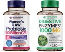 Wholesome Wellness Dr. Formulated Raw Probiotics for Women 100 Billion CFUs + Digestive Enzymes 1000MG Plus Prebiotics & Probiotics Supplement Bundle 2