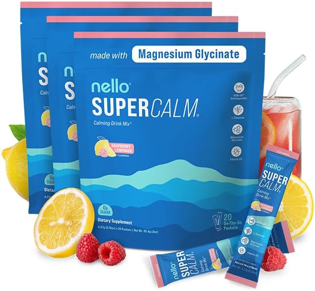 Nello Supercalm Drink Mix - Ashwagandha KSM 66, Magnesium Glycinate & L-Theanine Supplement, Vitamin D3 - Ashwagandha Root Extract (3-Pack) 2
