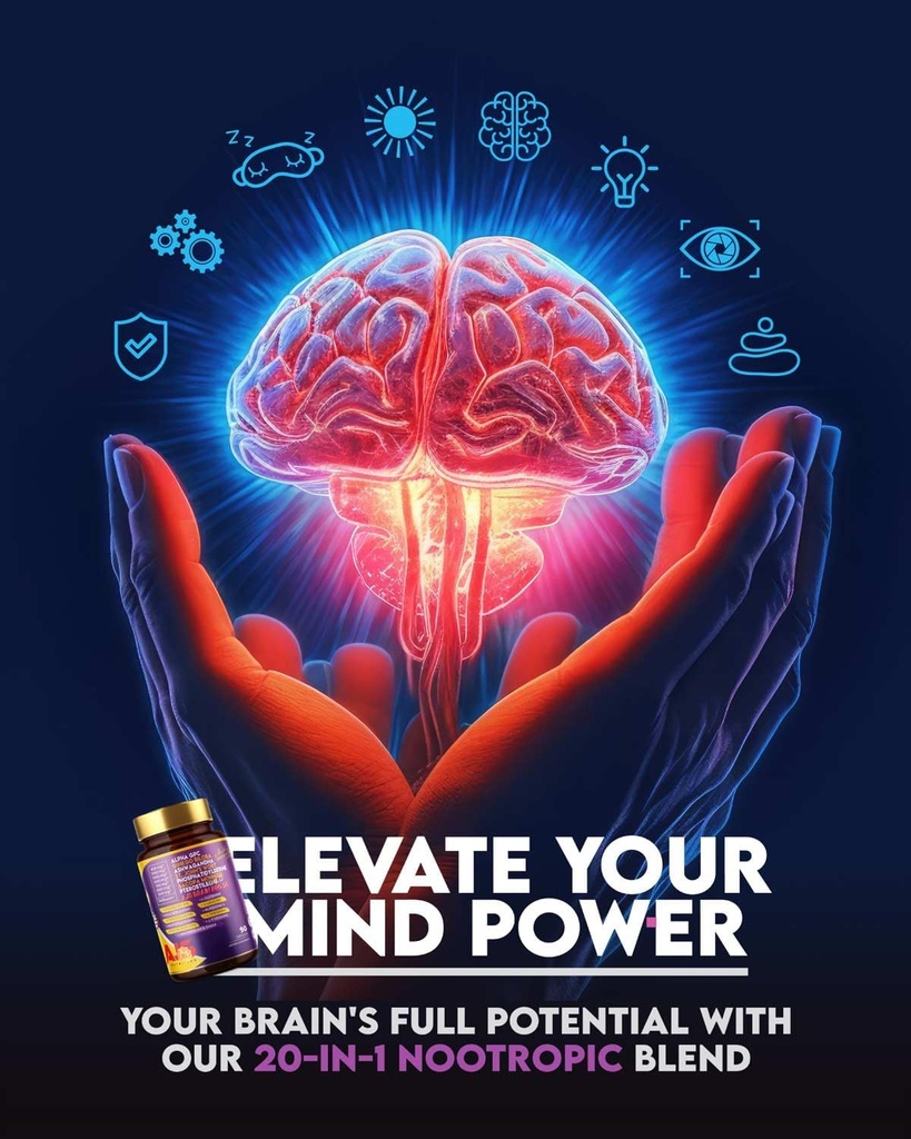 AJS Alpha GPC Nootropic Brain Supplement,Phosphatidylserine,St. John'sWort Ginkgo Biloba,Ashwagandha,Bacopa Monnieri,Pterostilbene,Magnesium Glycinate,Ginkgo Biloba,5-MTHF,Huperzine A 60CT,90 capsules 6