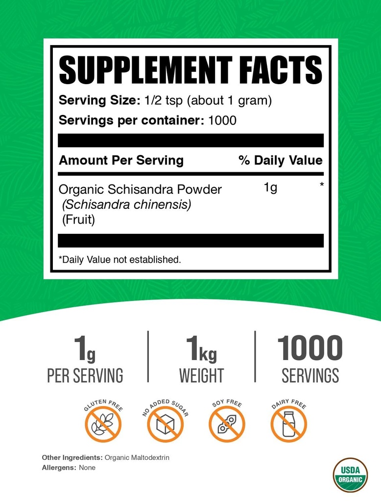 BulkSupplements.com Organic Schisandra Powder - Organic Schisandra Supplement, from Schisandra Berry - Gluten Free - 1g per Serving, 1kg (2.2 lbs) (Pack of 1) 3