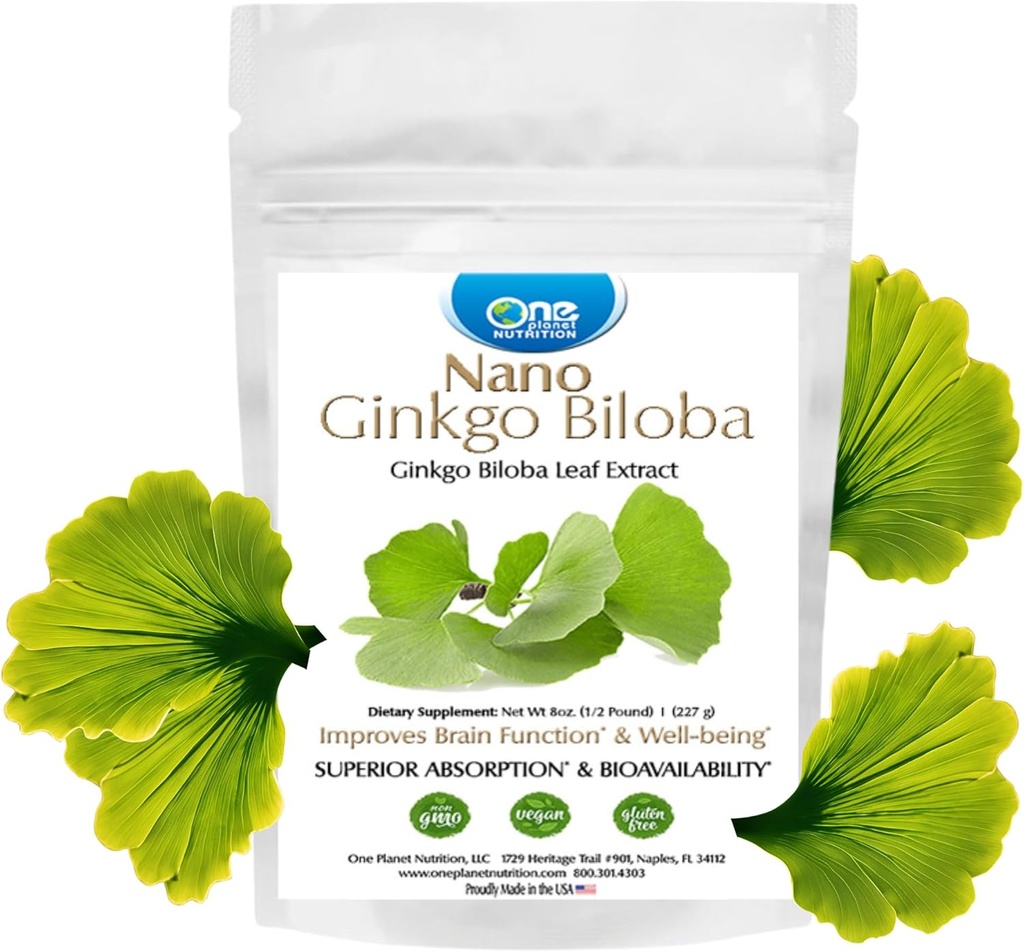 One Planet Nutrition Nano Ginkgo Biloba Powder 8 oz (227 Servings), Ginkgo biloba Extract, Nano for Enhanced Absorption, Improves Cognitive Function & Circulation, Non-GMO, Vegan, Gluten Free 2