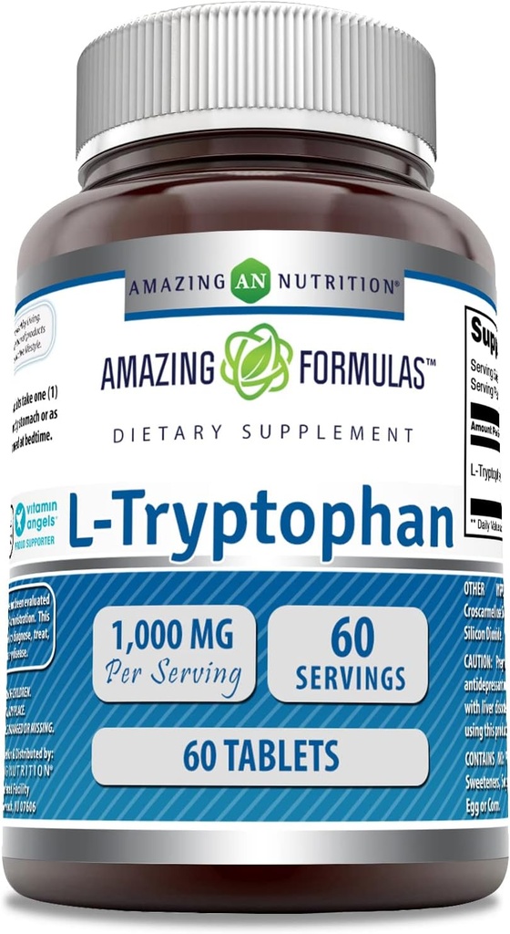 Amazing Formulas L-Tryptophan 1000mg Tablets Supplement | Non-GMO | Gluten Free | Made in USA (60 Count | 3 Pack) 2