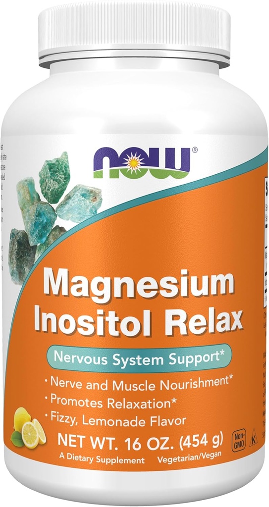 NOW Foods Supplements,powder Magnesium Inositol Relax, Nervous System Support*, Fizzy Lemonade Flavor, 16-Ounce 2