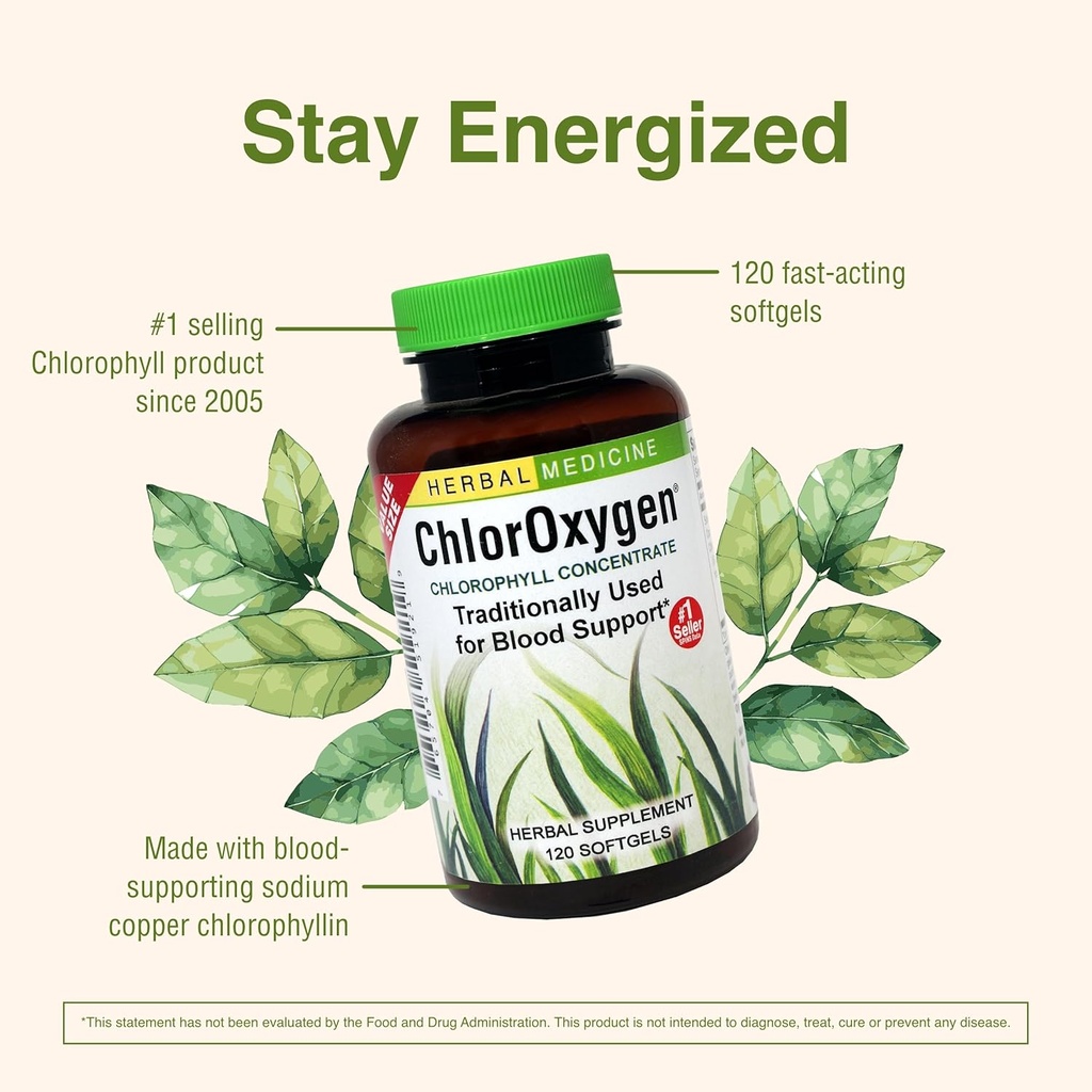 Herbs Etc. ChlorOxygen Chlorophyll Concentrate - Aids Healthy Blood Circulation - High-Altitude Environment Support - Energy Support - 120 Softgels (120 Servings) 5
