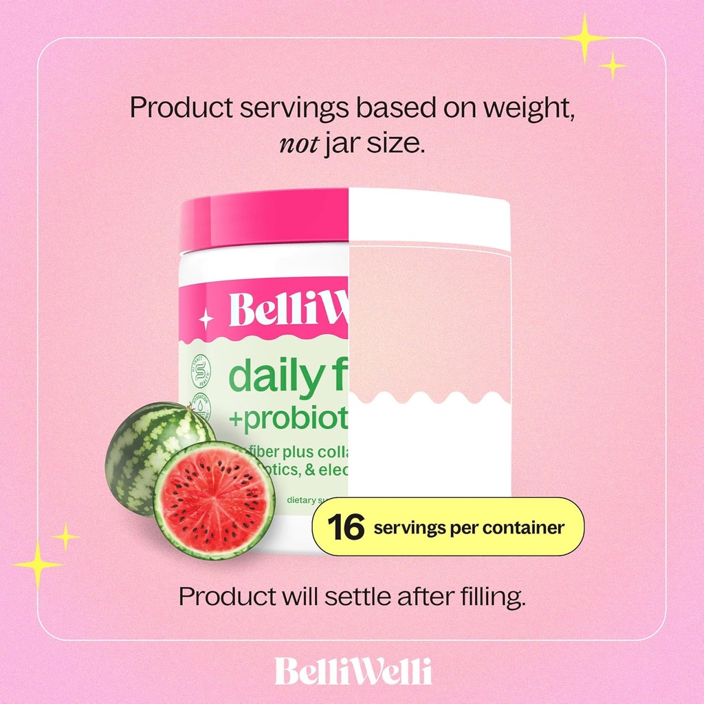 Belli Welli Fiber Supplement for Women & Men – Premium Daily Fiber Powder from Organic Acacia with Added Collagen, Electrolytes & Probiotics – No Bloat, Constipation & Gut Health Support (Watermelon) 5