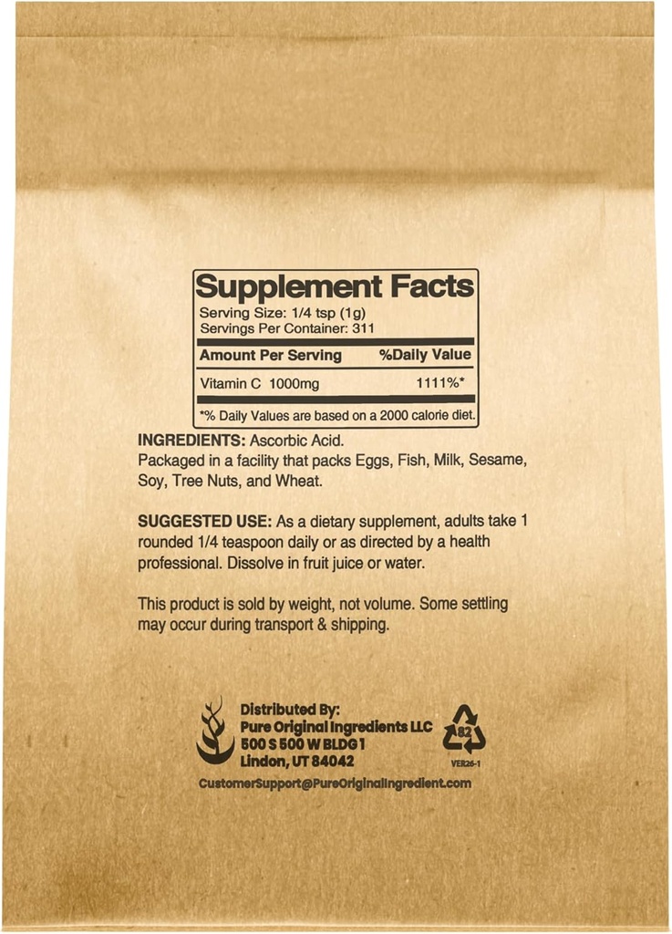 PURE ORIGINAL INGREDIENTS Vitamin C Powder, 11 oz, Ascorbic Acid 3