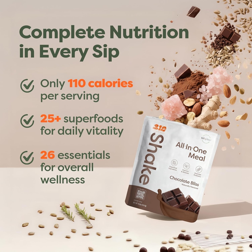 310 Nutrition All-In-One Meal Replacement Shake Powder - Plant-Based Protein Smoothie Blend w/High Fiber, Probiotics & Adaptogens - Low Carb, Vegan, Keto & Paleo Friendly - Chocolate Bliss - 14 Srv 4