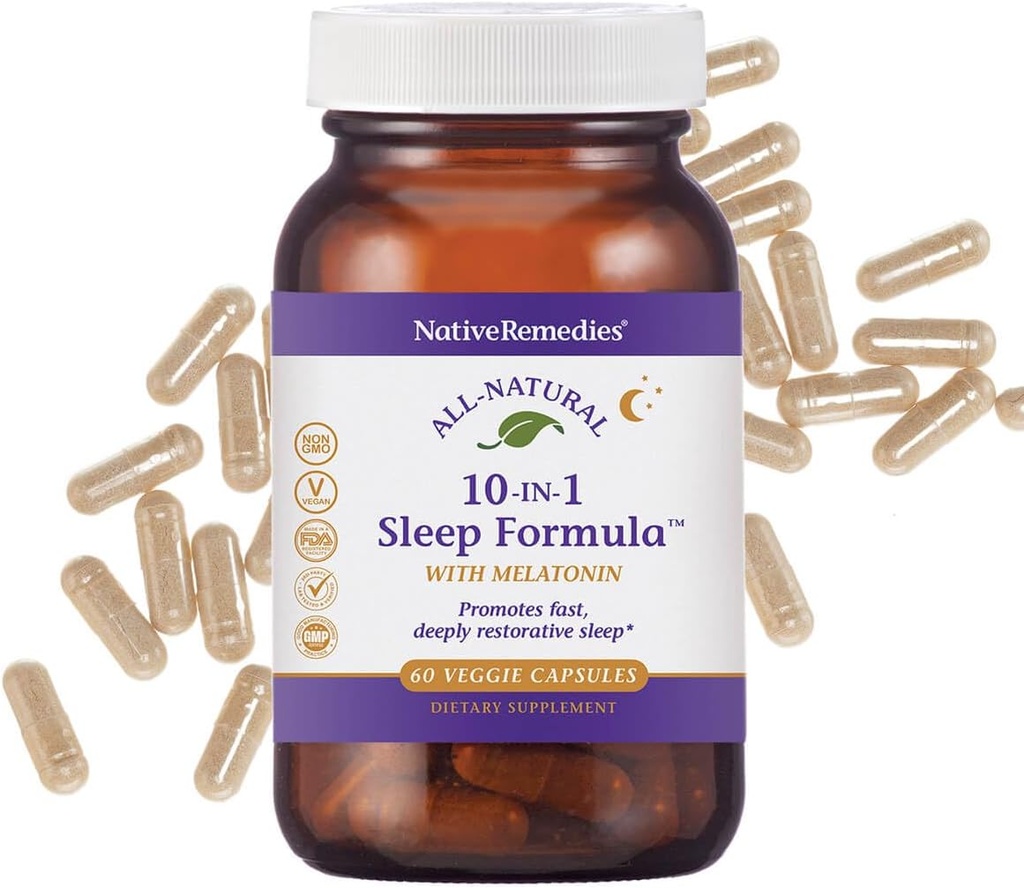 Native Remedies 10-in-1 Natural Sleep Aid for Adults & Kids 4+ – Herbal Sleep Supplement with Melatonin 5mg, Magnesium, Valerian Root, Chamomile & L-Tryptophan – Non-Habit Forming, Vegan, 60 Capsules 2