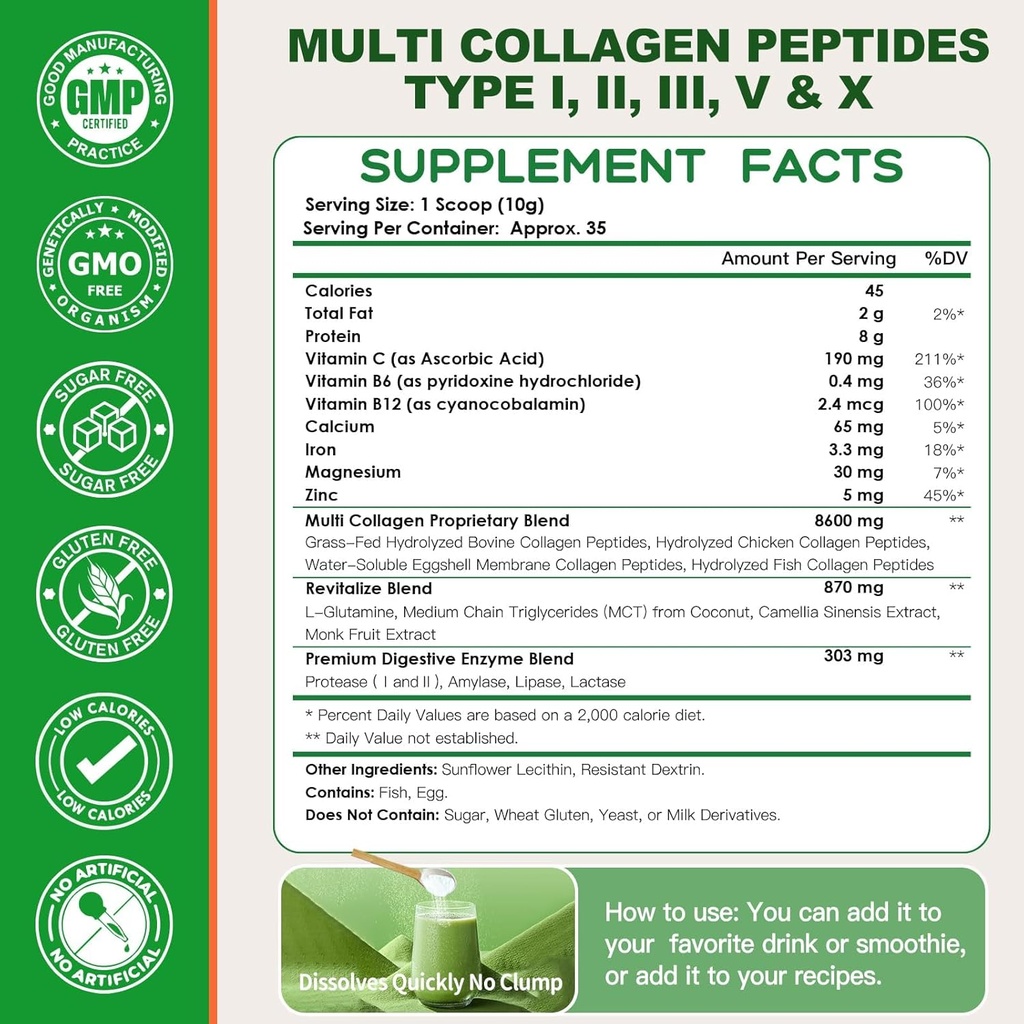 NATURE TARGET Multi-Collagen-Peptides-Powder - Hydrolyzed Collagen with Energy Blend + Multivitamin & Minerals, Supports Energy Skin Hair Nail & Joint, Non-GMO, 35 Servings 3