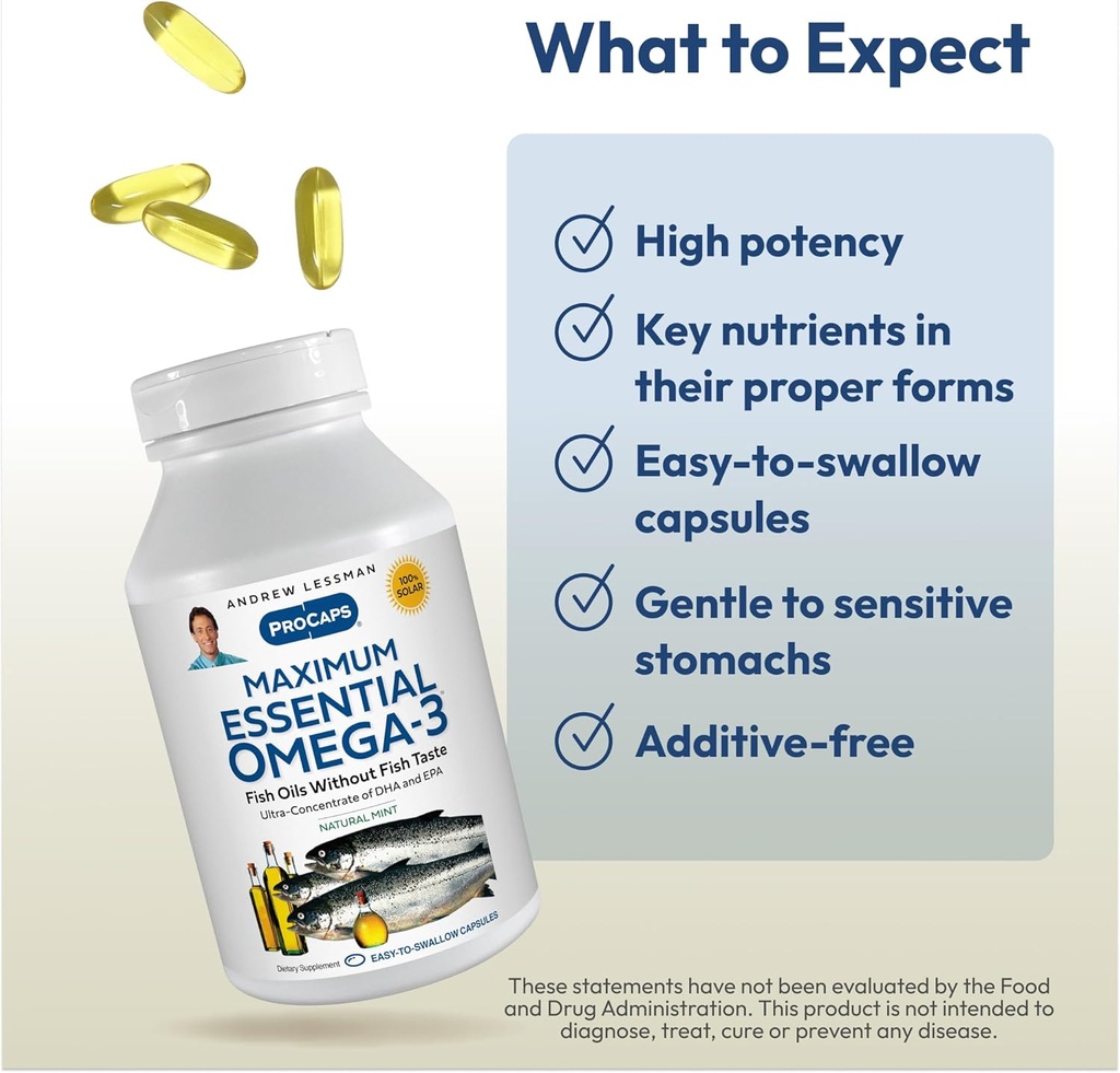 ANDREW LESSMAN Maximum Essential Omega-3 Mint - 180 Softgels - Ultra-Pure, High Potency Omega-3 Oils. High DHA, No Stomach Upset, No Contaminants, No Mercury. Small Easy to Swallow Softgels 5