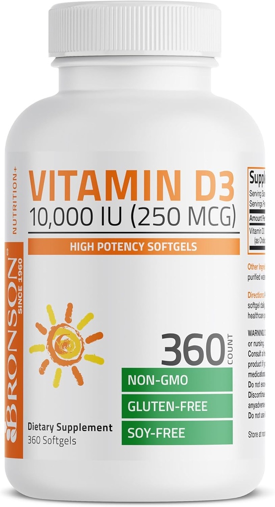 Bronson Vitamin D3 10,000 IU (250 mcg) High Potency - Supports Healthy Immune System, Strong Bones, Muscles & Teeth - Non GMO, 360 Softgels (1 Year Supply) 5